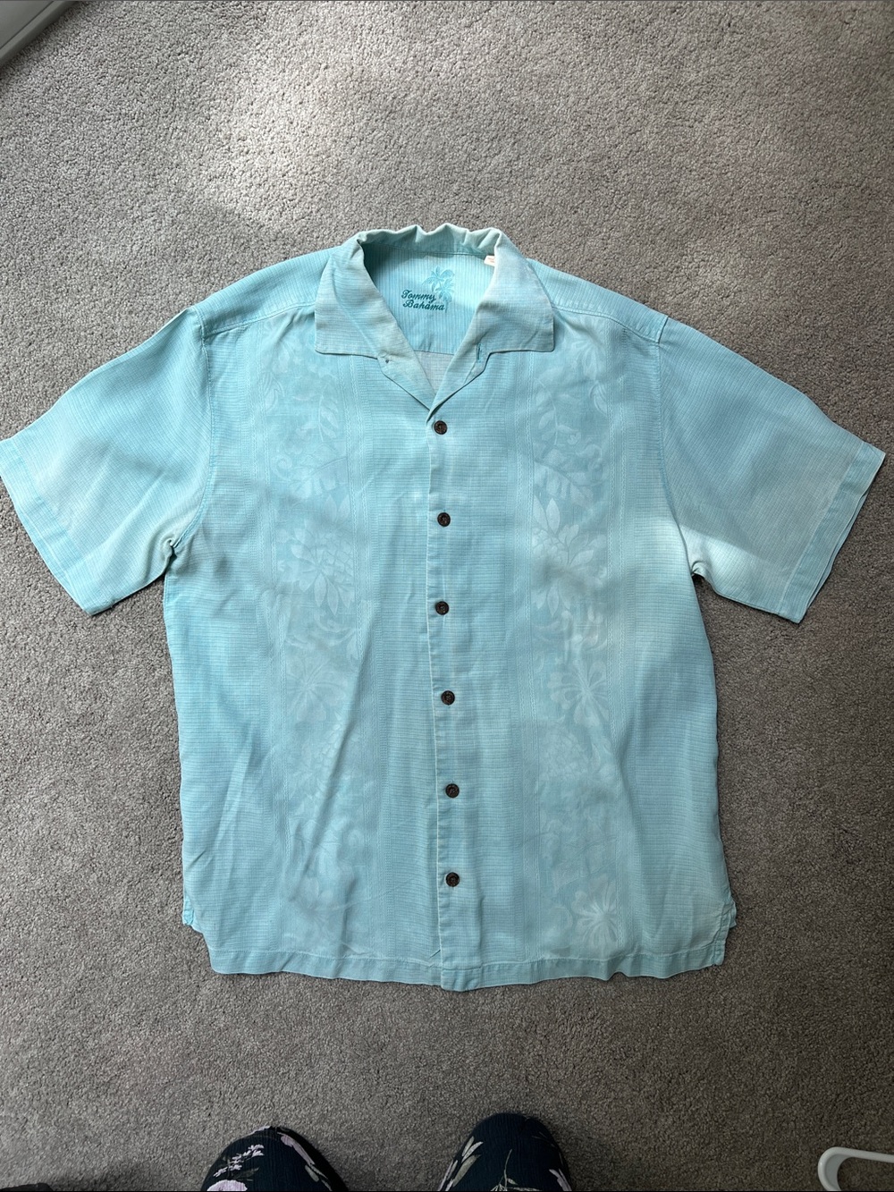 Tommy Bahama Aqua Blue Short-Sleeve Camp Shirt